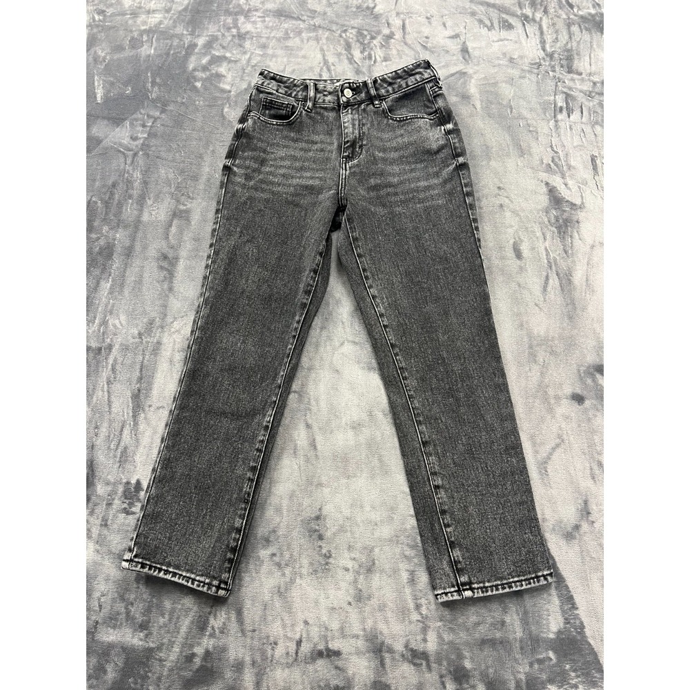 Pacsun Mom Jeans Womens 25 Black Whiskered Denim Mid Rise Straight Leg Cotton
